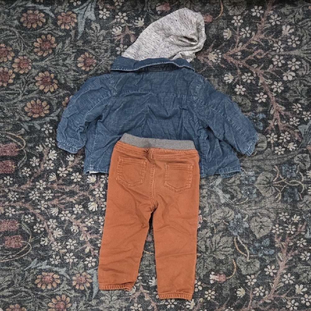Cat & Jack Blue Corduroy Hooded Jacket with Brown Pants - Picture 5 of 5